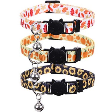 Lamphyface 3 PackSet Thanksgiving Day Cat Collar Breakaway Bell Fall Autumn for Kitty Adjustable Safety