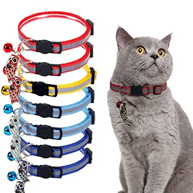 KAUJIAREN 7 Pack Reflective Breakaway Cat Collars with Bells Adjustable 712in Cute Kitty Collar Safe Stylish Collars for Pet Supplies Fish Pendants AccessoriesMultiColors