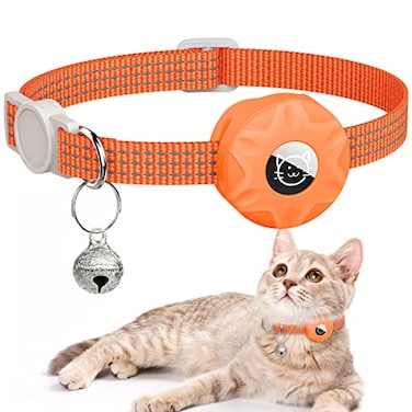 Hoeraonr Apple AirTag Cat Collar GPS Tracker Kitten Collar with Breakaway Feature Lightweight and Reflective Perfect for Cats and Puppies Orange