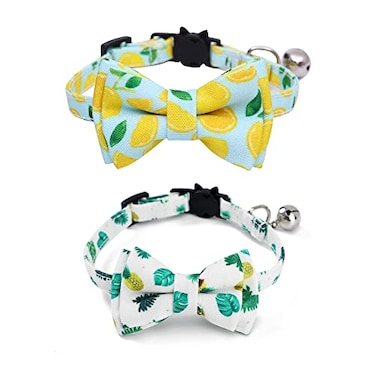 Bnibol 2Pack Breakaway Cat Collars with Removable DoubleLayer Bow Tie and Bell for Boy and Girl CatsSafety Kitten Collars Suitable for Festivals and Daily LemonPineapple