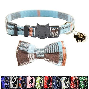 XPangle Bowtie Cat Collars Breakaway with Bell Adjustable Cute Kitty Collars Safety Buckle Kitten Collar for Cat Puppy 7511in 14