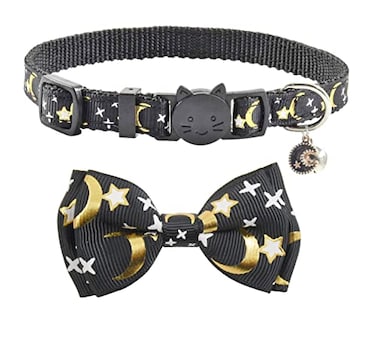 XPangle Bowtie Cat Collars Breakaway with Bell Adjustable Cute Kitty Collars Safety Buckle Kitten Collar for Cat Puppy 7511in Black Moon