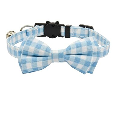 XPangle Bowtie Cat Collars Breakaway with Bell Adjustable Cute Kitty Collars Safety Buckle Kitten Collar for Cat Puppy 7511in Light Blue Plaid