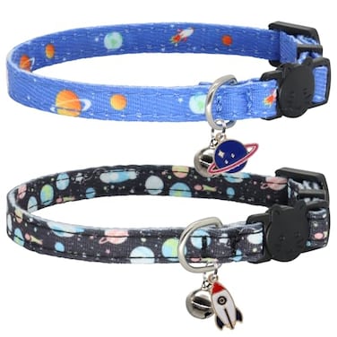 Giecooh Cat Collar Breakaway 2 Pack Cotton Kitten Collars with Bells and Removable Charms Cute Planet Shaped for Indoor Boy Girl and Adult Cats