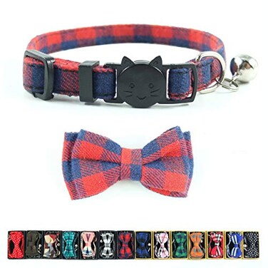 Pipidog Cat Collar Breakaway with Bell and Bow Tie Plaid Design Adjustable Safety Kitty Kitten Collars68108in Red Plaid 2