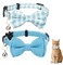 Gyapet Cat Collar with Bow Tie 2pcs Set Bell Boy Girl Kitten Safety Plaid Grid Checkered Solid Color Suede Velvet Cute Soft Gift 2pcs Blue