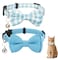 Gyapet Cat Collar with Bow Tie 2pcs Set Bell Boy Girl Kitten Safety Plaid Grid Checkered Solid Color Suede Velvet Cute Soft Gift 2pcs Blue