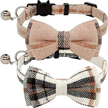 KUDES 2 Pack Cat Collars Set Cat Collar Breakaway with Cute Bow Tie and Bell Adjustable from 75108 Inch Soft and Comfortable for Kitten and Some Puppies