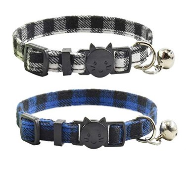 MDENOVO Cat Collar Breakaway with Bell Cute Plaid Patterns Design Adjustable Kitty Safety Collars 2 Pack Pet Collar for Cats711inches BlackBlue