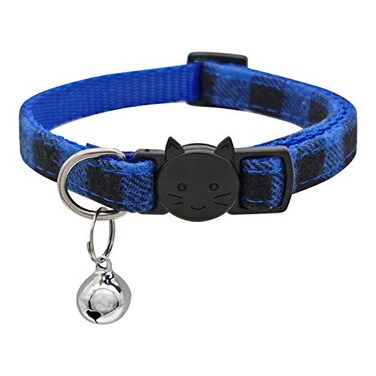 MJIYA Stylish Plaid Cat Collars with Bells Adjustable Breakaway Kitten Collar 812 Inches Cute Collar for Girls and Boys Pet Gift and AccessoryBlue M
