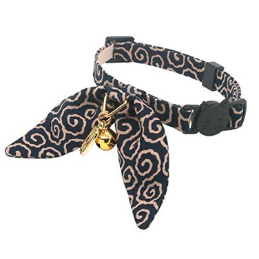 PetSoKoo Bunny Ears Cat Collar Japan Lucky Charm Safety Breakaway Bowtie Kitten Collar with Bell Navy Blue