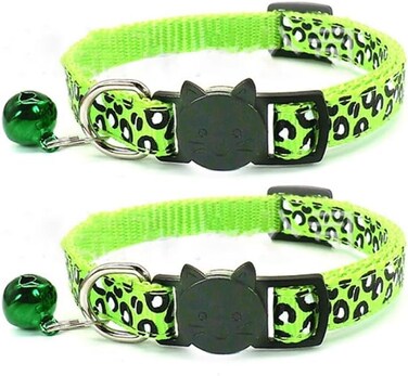 RSACCSKY Reflective 2 Pack Breakaway Cat Collars with Bell Leopard Pattern Cute Kitty Adjustable 75125 Inch Safe Kitten Collars Charms Green