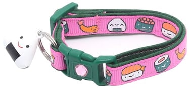 Pugs to Sushi Cat Collar with Onigiri Bell Adjustable Large Size or Kitten Collar Safety Breakaway Collarr Small10lbs Less Pink