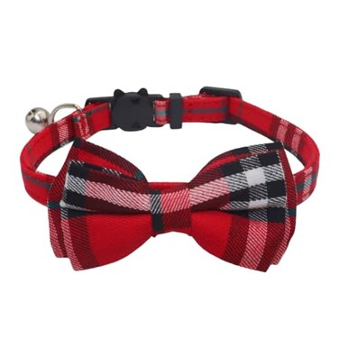THAIN Cat Collar Breakaway with Bell and Bow Tie Safety Buckle Red Plaid Pattern Adjustable 711 inches for Kitten CatsRed Plaid