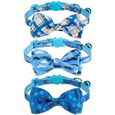 VKPETFR Breakaway Cat Collar with Removable Bow Tie and Bell 3 Pack Safety Buckle Kitten Collars Adjustable Pet Collar with Cute MultiStyle Patterns Ideal for Boy Cats Puppy