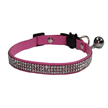 WDPAWS Rhinestones Cat Collars Adjustable Bling Pet Collars Cat Collar Breakaway with Bells Soft Velvet Collar Adjustable Safety Cat Collar with Bell for Cats and Small Dogs Pink