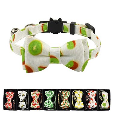 Ximipet Cat Collar Bow Tie with Bell Breakaway Kitten Collar LemonAppleKiwiBananaCherryStrawberryPineapple Fruits Design Cool Cat Collar Bowtie with Quick Release Adjustable 7511in Kiwi