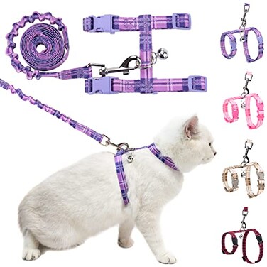BEAUTYZOO Cat Harness and Leash Set Escape Proof for Walking Kitten Soft Adjustable Vest Harnesses for Small Medium Large Cats Easy Control Breathable Plaid Ribbon Nylon for Outdoor Indoor Use