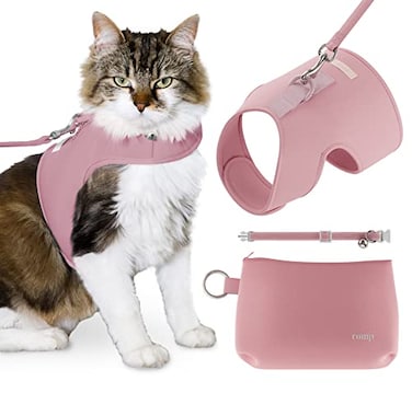 ROMP Cat Harness Collar Leash Set Escape Proof Adjustable Choke Free Velcro Harness Vest for Walking Cats Kittens Powder Pink Small
