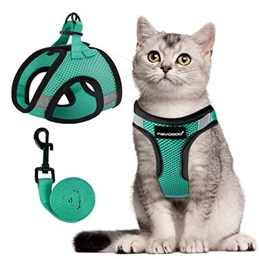 FAYOGOO Escape Proof Cat Harness and Leash Set for Walking SecureFit Stepin Cat Vest Harness Soft Lightweight for Kittens and Large Cats