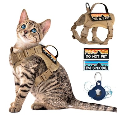 nanappice Tactical Cat Harness for Walking Adjustable Escape Proof Pet Vest for Large CatEasy Control Breathable Cat Vest with HandleMolle Patches Khaki L