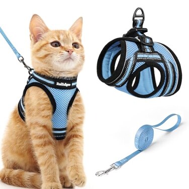 rabbitgoo Cat Harness and Leash Stepin Escape Proof Kitten Harness Set Soft Comfortable Cat Vest Easy to Wear and Adjust Reflective for Safe Outdoor Walking Light Blue Medium