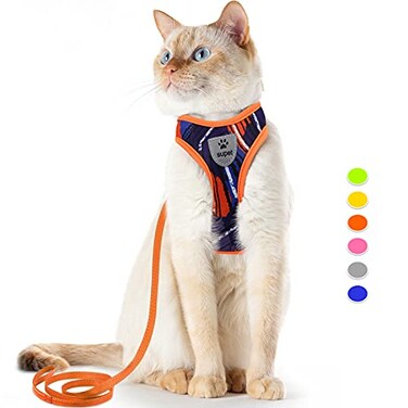 Supet Stylish EscapeProof Cat Harness and Leash Set Adjustable Fit Comfortable Neoprene Material Reflective Night Visibility Multicolor Cartoon Pattern Size M Chest 110183