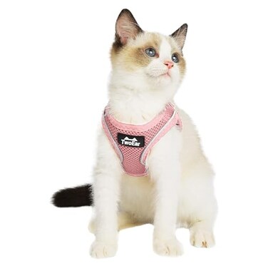 TwoEar Cat Harness Escape Proof Soft Dog Vest Harness Adjustable Breathable Mesh Stepin Puppy Walking Jacket Reflective Easy Control for Extral Small Pets for Outdoor WalkingXXS Pink