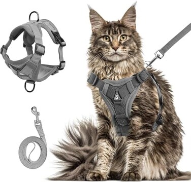 Wanheart Summer cat Chest Harness and Leash AntiEscape Adjustable Soft mesh cat Leash and Chest Harness Set for All Types of Cats cat Vests Grey XL1652204lb