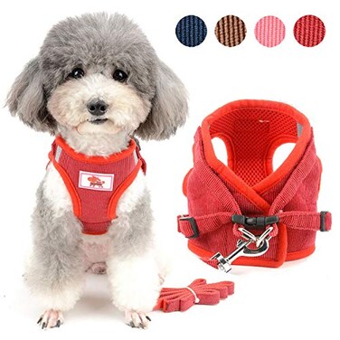 Zunea No Pull Dog Harness and Leash Set for Small Sized Dogs Adjustable Reflective Puppy Boy Girl Vest Harnesses Soft Corduroy Mesh Padded Stepin Cat Harness for Pet Chihuahua Red M