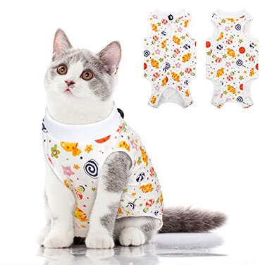 SUNFURA Cat Recovery Suit Kitten Surgical Full Bodysuit for Abdominal Wound Protector Anti Licking After Surgery Professional Bandages Cone ECollar Alternative for Small Male Female Pets