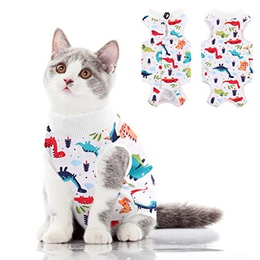 SUNFURA Cat Recovery Suit Kitten Surgical Full Bodysuit for Abdominal Wound Protector Anti Licking After Surgery Professional Bandages Cone ECollar Alternative for Small Male Female Pets