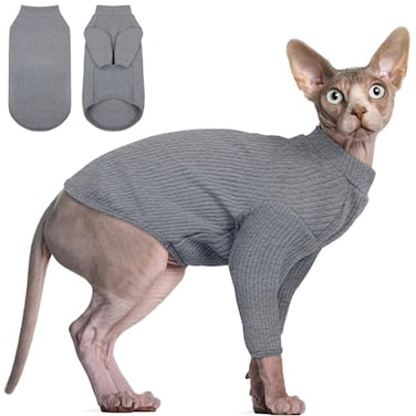 DENTRUN Sphynx Hairless Cats Shirt Pullover Kitten TShirts Breathable Cat Wear Turtleneck Sweater Adorable Cats Clothes Vest Pajamas Jumpsuit
