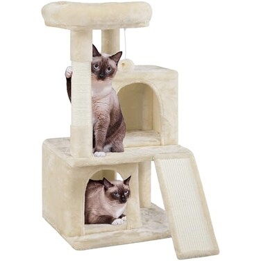 Yaheetech Cat Tree for Indoor Pets 36in Tower Condo wExtra Large Perch Scratching Posts Board Dangling Ball Play Structure for Kittens Adult Cats Beige