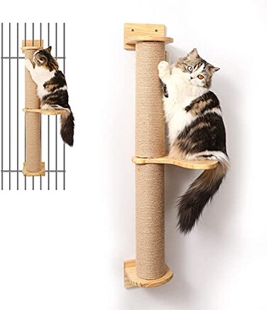 FUKUMARU Cat Activity Tree with Scratching Posts Wall Mounted Jute Scratcher Pine Hammock