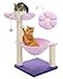 MUTTROS Flower Cat Scratching Post 28 Cute Cat Tree Tower for Indoor Cats with Large Hammock Soft Perch Bed Replaceable Toy Ball for Kittens Purple