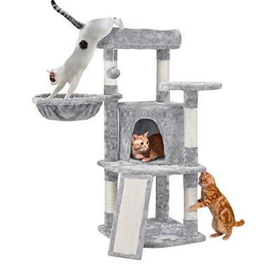 Yaheetech Cat Tree 42in Cat Tower for Indoor Cats Pet House with Large Perch Scratching Posts Cozy Condo Scratching Ramp Cat Activity Center Furniture Light Gray