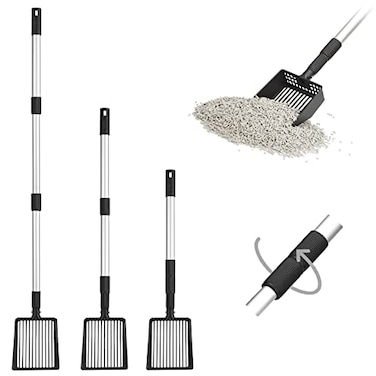 PUPTECK Metal Cat Litter Scoop Long Handle Chicken Poop Scooper Adjustable Kitty Litter Sifter with Deep Shovel Heavy Duty NonStick Coop Accessories