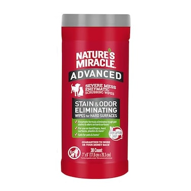 Nature's Miracle Natures Miracle Advanced Stain And Odor Eliminating Wipes for Hard Surfaces 30 Count Enzymatic Formula Eliminates Tough Pet Messes