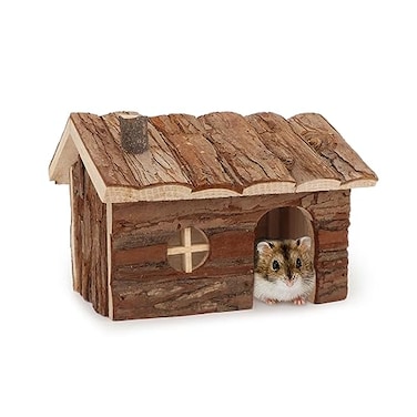Wontee Hamster Wood House Hamster Hideout Hut for Dwarf Hamsters Mice Small Gerbils Medium