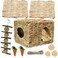Hamiledyi Bunny Grass House with 2 Grass Mat and Play Balls Foldable Toy Hut for Rabbit Squirrels Guinea Pigs Play and Sleep Edible Grass Hideaway
