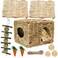 Hamiledyi Bunny Grass House with 2 Grass Mat and Play Balls Foldable Toy Hut for Rabbit Squirrels Guinea Pigs Play and Sleep Edible Grass Hideaway