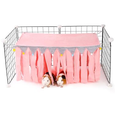 ONEJU Guinea Pig Hideout Guinea Pig Corner Hideout FourSided Fringes Rectangular Top and Washable Hides Suitable Hides for Guinea Pigs and Rabbit No Metal Fences Pink