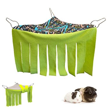 RIOUSSI Guinea Pig Hideout Hideaway Corner Fleece Toys Cage Accessories with Reversible Sides Green Triangle