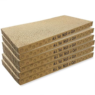AccEncyc Cardboard Cat Scratcher Pads Cat Scratching Board for Indoor 165Lx83Wx1H DualSide Corrugated Cats Scratching Post Reusable Cats Supplies 6 Pack