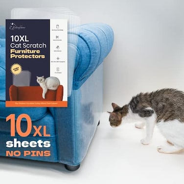 KATSUPREME Cat Scratch Couch Protector 10XL Sheets Clear Almost Invisible Extra Durable Easy to Customize ResidueFree Furniture Protector
