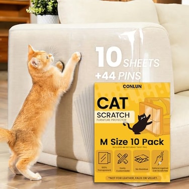 Conlun Cat Scratch Furniture Protector Adhesive Couch Protector from Cat Claws Clear Furniture Protectors from Cats Scratching Medium 14x11 14x6 10 Pack 44 Pins