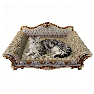 INRLKIT Luxury Cardboard Cat Scratcher Sofa Bed Couch Shaped Cat Scratching Board Scratch Lounge with Catnip Scratcher for Indoor Cats Kittens Kitties Grey