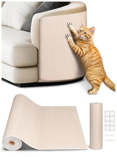 Minyii 787x158 Cat Scratch Mat Trimmable SelfAdhesive Carpet DIY Climb Cat Scratcher for Furniture Couch or Wall Protector Covering Cat Scratching Post Replacement Pads Beige