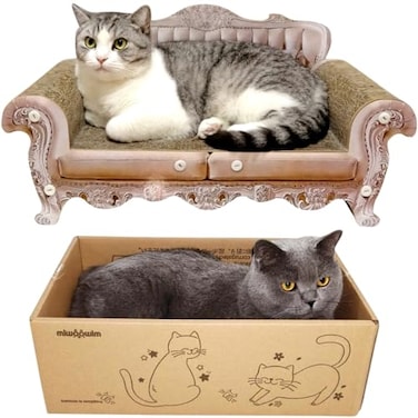 miwoowim Cat Scratcher Bed 23 Inch Kitty Couch and 173 Inch Scratch Box with Pad Modern Large Kitten Lounger for Indoor CatsUnique Cute Corrugated Cardboard Cat Sofa Scratcher